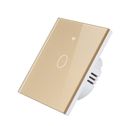 Intrerupator inteligent cu touch, Wireless, VisionHub®, Wi-fi, 1 Canal, din Sticla Securizata, Compatibil iOS/Android, Tuya, Amazon Alexa/Google Assistant, rezistent la zgarieturi, ideal pentru birou, camera de zi, dormitor, baie si bucatarie, Auriu