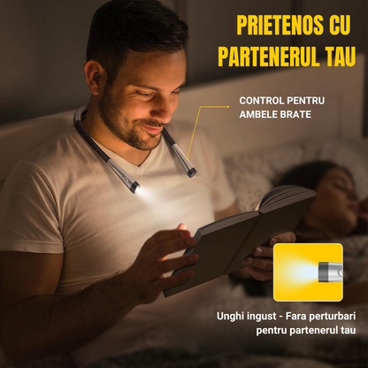 Lampa LED de citit pentru gat, Flexibila si usoara, Glocusent®, Multifuntionala perfecta pentru lectura, tricotat si reparatii, Oprire automata, 3 Temperaturi de culoare cu 3 Niveluri de Luminozitate, 128g x 24cm