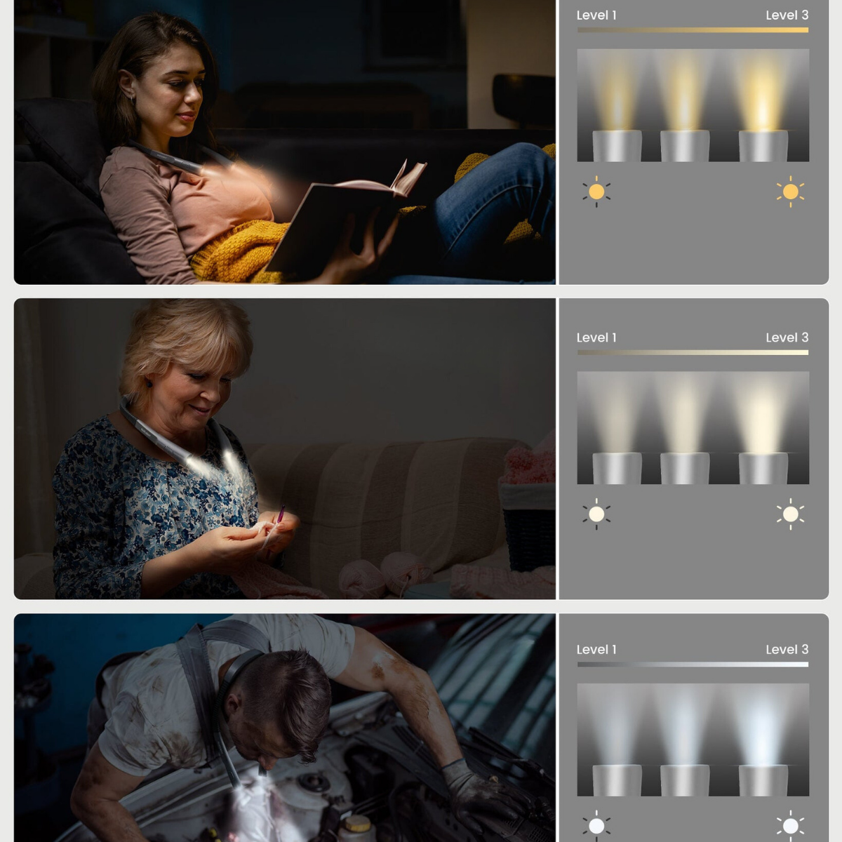 Lampa LED de citit pentru gat, Flexibila si usoara, Glocusent®, Multifuntionala perfecta pentru lectura, tricotat si reparatii, Oprire automata, 3 Temperaturi de culoare cu 3 Niveluri de Luminozitate, 128g x 24cm