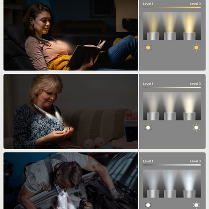 Lampa LED de citit pentru gat, Flexibila si usoara, Glocusent®, Multifuntionala perfecta pentru lectura, tricotat si reparatii, Oprire automata, 3 Temperaturi de culoare cu 3 Niveluri de Luminozitate, 128g x 24cm