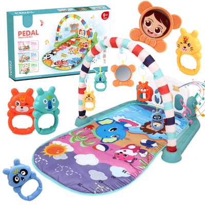 Saltea de activitati pentru bebelusi, VisionHub®, cu Jucarii interactive, 4 in 1 cu muzica si luminite, jucarie muzicala baieti si fete, albastru, 0 luni +