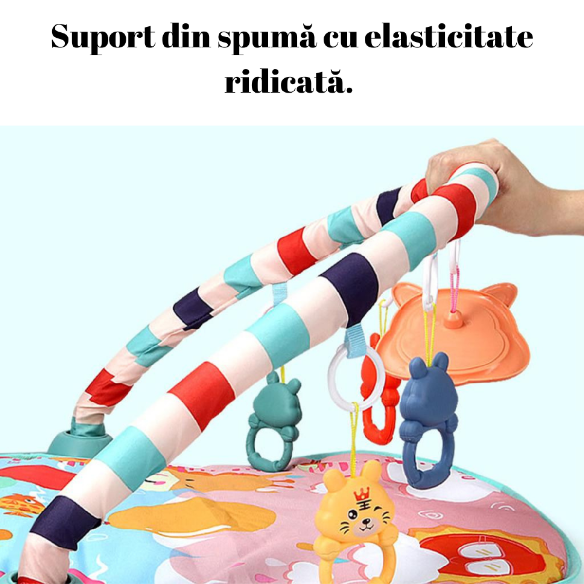 Saltea de activitati pentru bebelusi, VisionHub®, cu Jucarii interactive, 4 in 1 cu muzica si luminite, jucarie muzicala baieti si fete, roz, 0 luni +