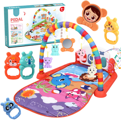 Saltea de activitati pentru bebelusi, VisionHub®, cu Jucarii interactive, 4 in 1 cu muzica si luminite, jucarie muzicala baieti si fete, rosu, 0 luni +