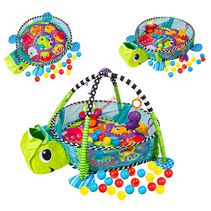 Centru de activitati multifunctional interactiv pentru copii si bebelusi, VisionHub®, 3 in 1 tip tarc, cu Bile moi multicolore si Jucarii interactive, tip Broscuta, 0 luni +