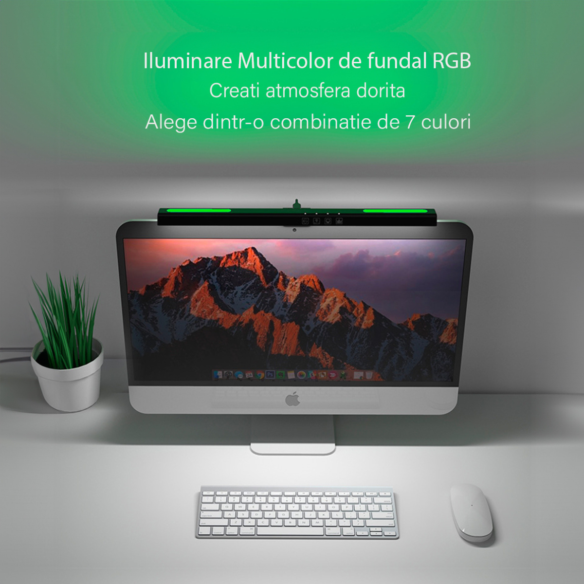 Lampa LED pentru monitor, RGB Gaming Backlight, VisionHub®, Reglabila cu 7 culori, Reglare temperatura lumina 2900k-6200k, USB, touch control, Intesitate Ajustabila, 40 CM
