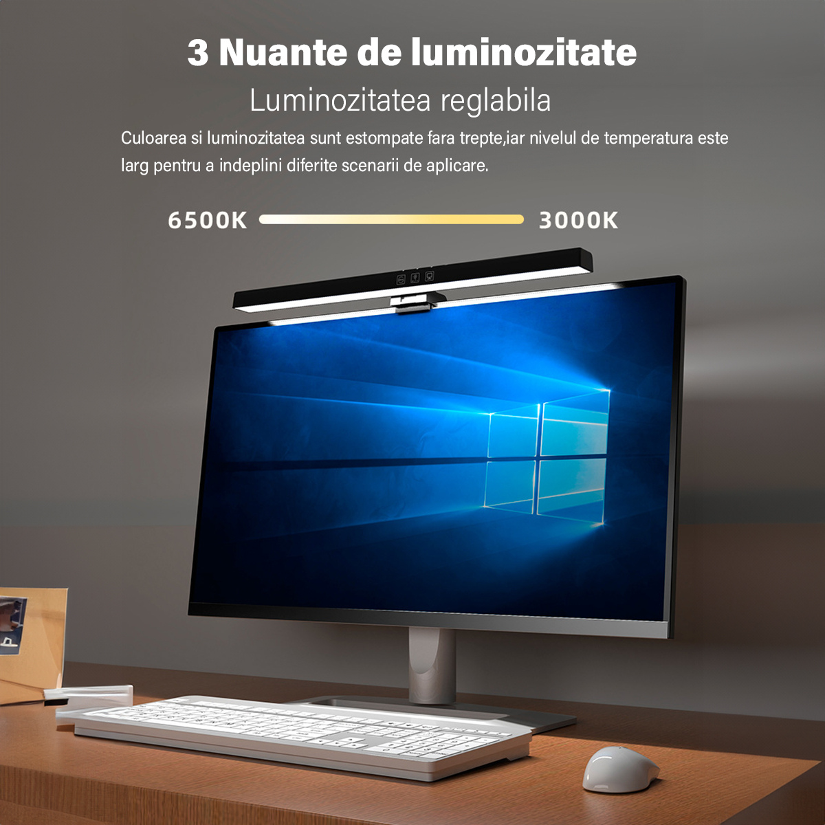 Lampa LED pentru monitor, RGB Gaming Backlight, VisionHub®, Reglabila cu 7 culori, Reglare temperatura lumina 2900k-6200k, USB, touch control, Intesitate Ajustabila, 40 CM