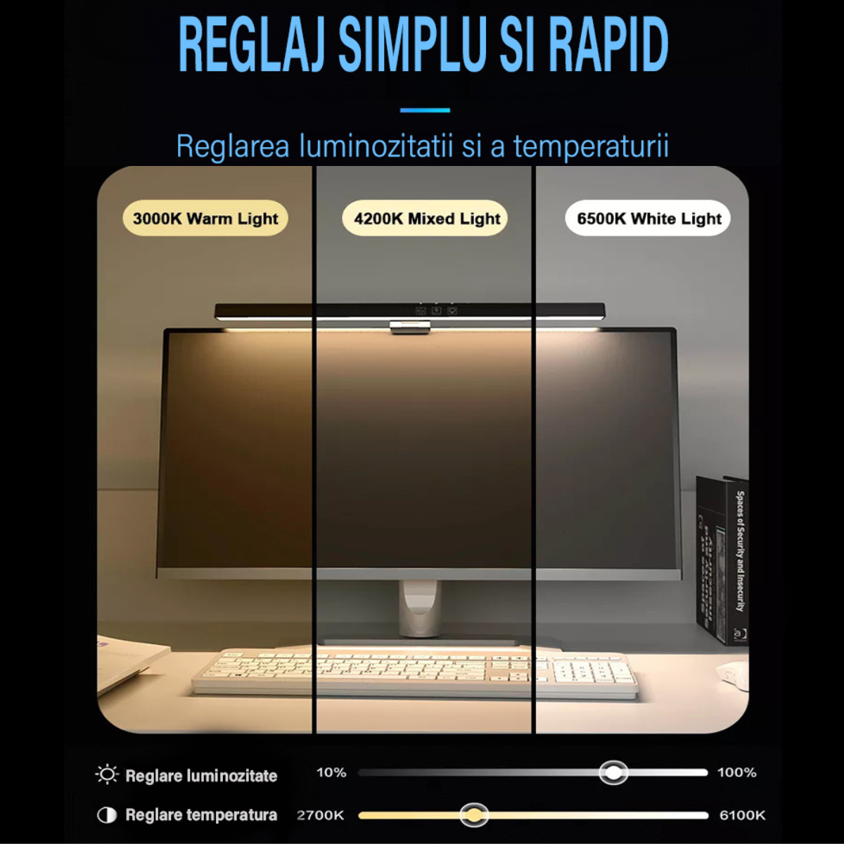 Lampa LED pentru monitor, RGB Gaming Backlight, VisionHub®, Reglabila cu 7 culori, Reglare temperatura lumina 2900k-6200k, USB, touch control, Intesitate Ajustabila, 40 CM