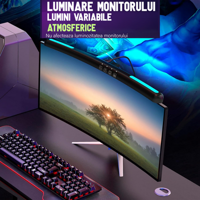 Lampa LED pentru monitor curbat, lumina RGB Gaming Backlight, VisionHub®, protectie a ochilor, Reglabila cu 7 culori, Reglare temperatura lumina 3000k-6500k, USB, touch control, Intesitate Ajustabila, Lungime 40 CM