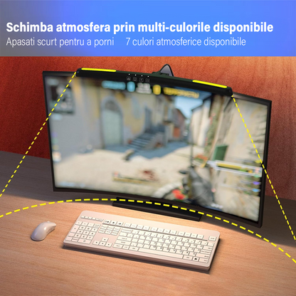 Lampa LED pentru monitor curbat, lumina RGB Gaming Backlight, VisionHub®, protectie a ochilor, Reglabila cu 7 culori, Reglare temperatura lumina 3000k-6500k, USB, touch control, Intesitate Ajustabila, Lungime 40 CM