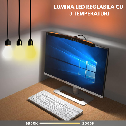 Lampa LED pentru monitor curbat, lumina RGB Gaming Backlight, VisionHub®, protectie a ochilor, Reglabila cu 7 culori, Reglare temperatura lumina 3000k-6500k, USB, touch control, Intesitate Ajustabila, Lungime 40 CM