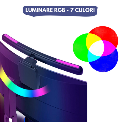 Lampa LED pentru monitor curbat, lumina RGB Gaming Backlight, VisionHub®, protectie a ochilor, Reglabila cu 7 culori, Reglare temperatura lumina 3000k-6500k, USB, touch control, Intesitate Ajustabila, Lungime 40 CM