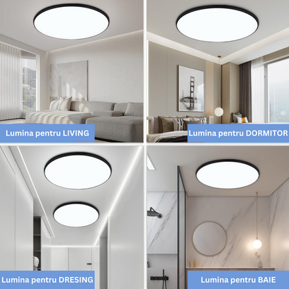 Plafoniera LED Moderna, VisionHub®, Clasa Enegetica A ultra subtire 2cm, pentru interior, in forma rotunda, tri-proof, 38W, lumina alba rece 6500k, diametru 40cm, Negru mat