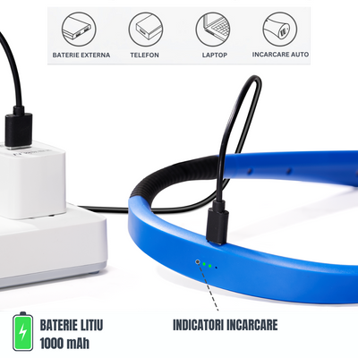 Lampa LED pentru Citit cu Pozitionare pe Gat, Flexibila si usoara, Glocusent®, Multifuntionala pentru lectura, tricotat si reparatii, Oprire automata, 3 Temperaturi de culoare cu 3 Niveluri de Luminozitate, Albastru