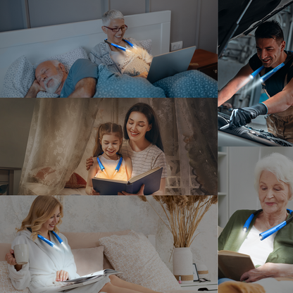Lampa LED pentru Citit cu Pozitionare pe Gat, Flexibila si usoara, Glocusent®, Multifuntionala pentru lectura, tricotat si reparatii, Oprire automata, 3 Temperaturi de culoare cu 3 Niveluri de Luminozitate, Albastru