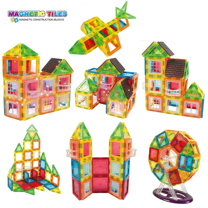 Set de Constructie, Magnetic Tiles 3D, 70 Piese colorate, Jucarie Creativa si Educationala STEM VisionHub®, multiple forme de constructie, Dezvoltarea Abilitatilor Motrice si a Imaginatiei, Multicolor