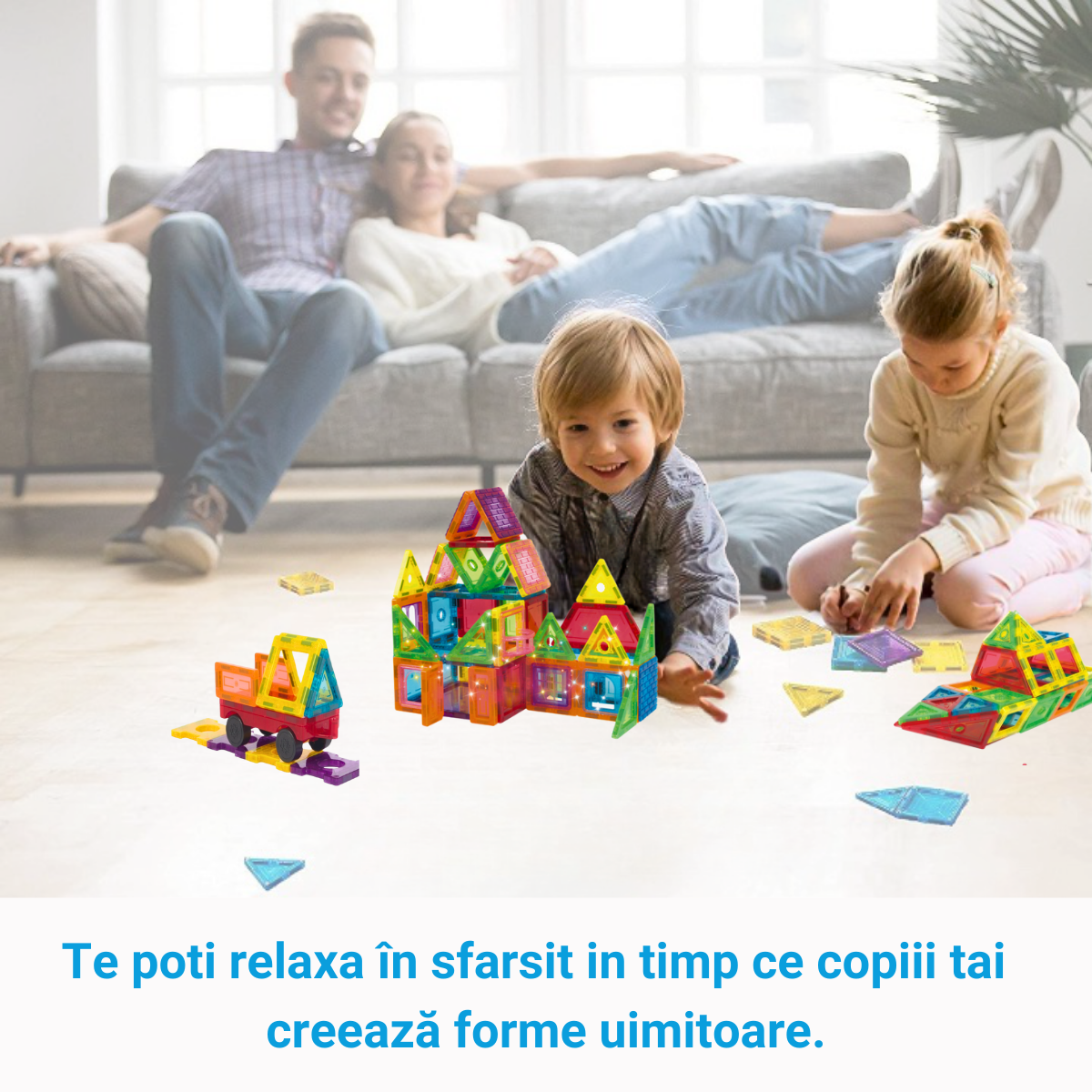 Set de Constructie, Magnetic Tiles 3D, 70 Piese colorate, Jucarie Creativa si Educationala STEM VisionHub®, multiple forme de constructie, Dezvoltarea Abilitatilor Motrice si a Imaginatiei, Multicolor