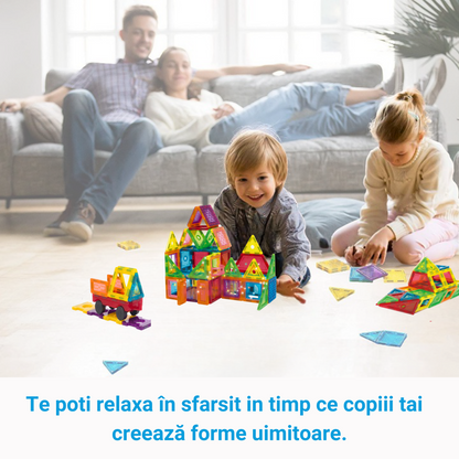 Set de Constructie, Magnetic Tiles 3D, 70 Piese colorate, Jucarie Creativa si Educationala STEM VisionHub®, multiple forme de constructie, Dezvoltarea Abilitatilor Motrice si a Imaginatiei, Multicolor