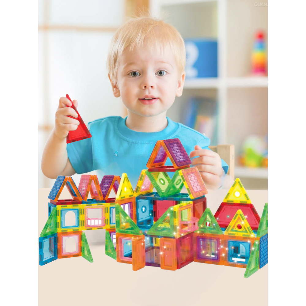 Set de Constructie, Magnetic Tiles 3D, 70 Piese colorate, Jucarie Creativa si Educationala STEM VisionHub®, multiple forme de constructie, Dezvoltarea Abilitatilor Motrice si a Imaginatiei, Multicolor