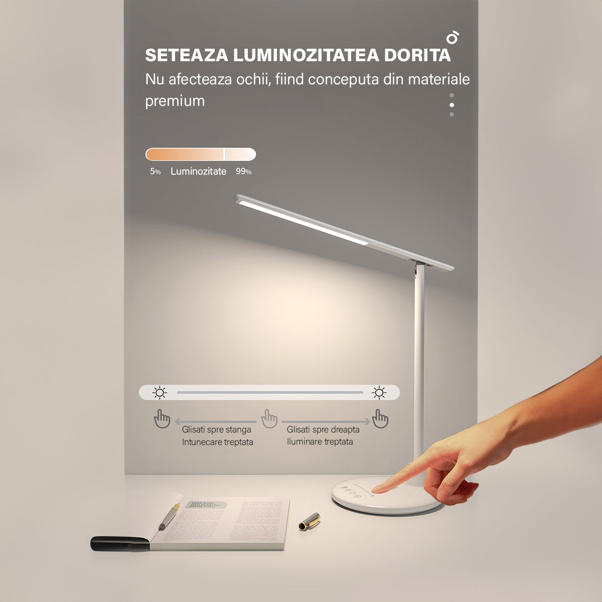 Lampa de birou/ noptiera LED, incarcare Wireless 10w pentru telefon Andoid si IOS, Pliabila cu protectie a ochilor, lumina pentru studiu, Control tactil, reglare intensitate, lumina in 5 culori calda/rece 2900k-6000k, Temporizator inchidere