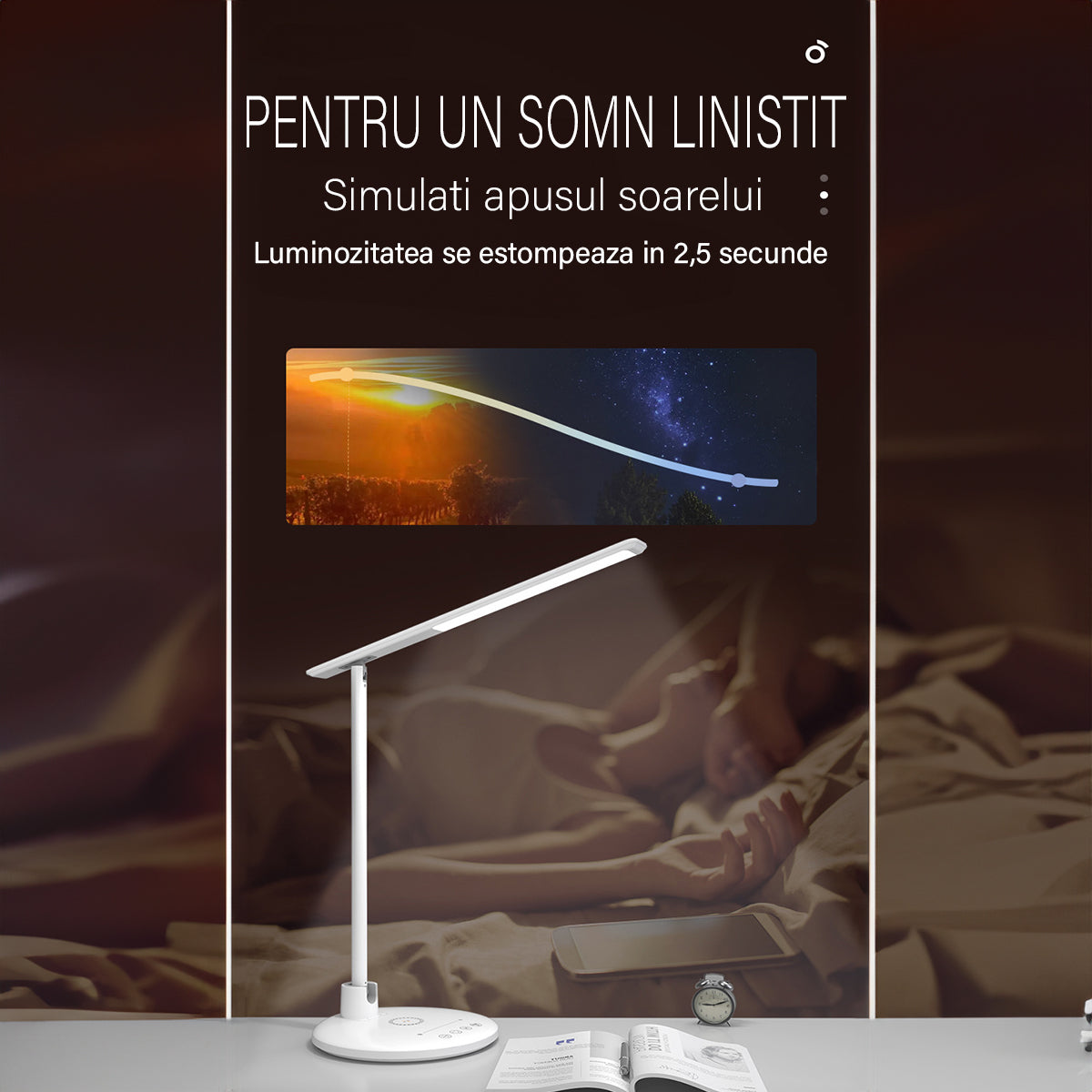 Lampa de birou/ noptiera LED, incarcare Wireless 10w pentru telefon Andoid si IOS, Pliabila cu protectie a ochilor, lumina pentru studiu, Control tactil, reglare intensitate, lumina in 5 culori calda/rece 2900k-6000k, Temporizator inchidere
