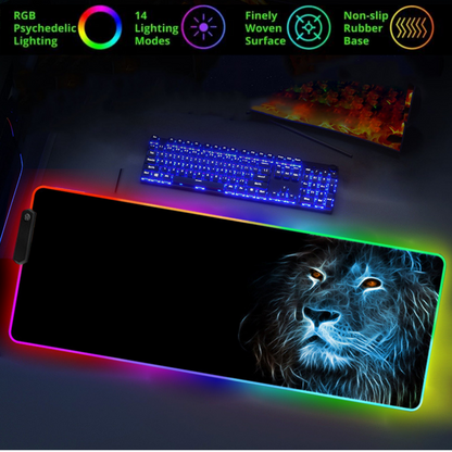 MousePad profesional Gaming RGB mare XXL, Lumini LED, Suprafata moale, Baza Anti-Alunecare Cauciucata, Multiple moduri de iluminare, Luminozitate Ajustabila, 900x400x4mm, Leu