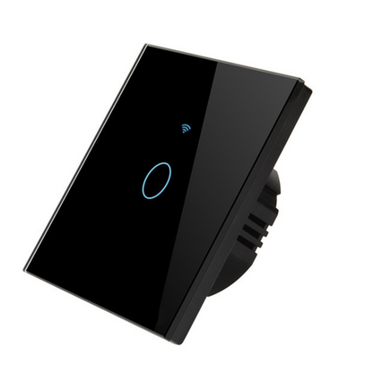 Intrerupator inteligent cu touch, Wireless, VisionHub®, Wi-fi, 1 Canal, din Sticla Securizata, Compatibil iOS/Android, Tuya, Amazon Alexa/Google Assistant, rezistent la zgarieturi, ideal pentru birou, camera de zi, dormitor, baie si bucatarie, Negru