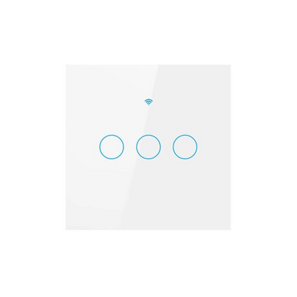 Intrerupator inteligent cu touch, Wireless, VisionHub®, Wi-fi, 3 Canale, din Sticla Securizata, Compatibil iOS/Android, Tuya, Amazon Alexa/Google Assistant, rezistent la zgarieturi, ideal pentru birou, camera de zi, dormitor, baie si bucatarie, Alb