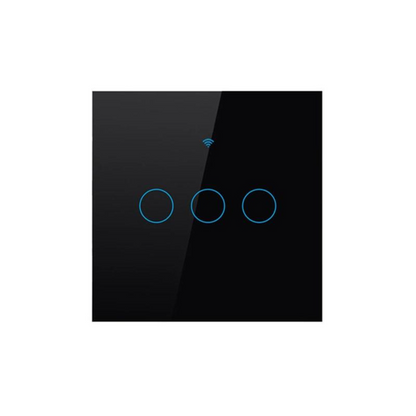 Intrerupator inteligent cu touch, Wireless, VisionHub®, Wi-fi, 3 Canale, din Sticla Securizata, Compatibil iOS/Android, Tuya, Amazon Alexa/Google Assistant, rezistent la zgarieturi, ideal pentru birou, camera de zi, dormitor, baie si bucatarie, Negru