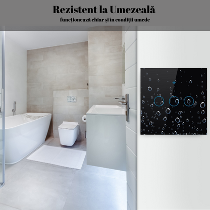 Intrerupator inteligent cu touch, Wireless, VisionHub®, Wi-fi, 3 Canale, din Sticla Securizata, Compatibil iOS/Android, Tuya, Amazon Alexa/Google Assistant, rezistent la zgarieturi, ideal pentru birou, camera de zi, dormitor, baie si bucatarie, Negru