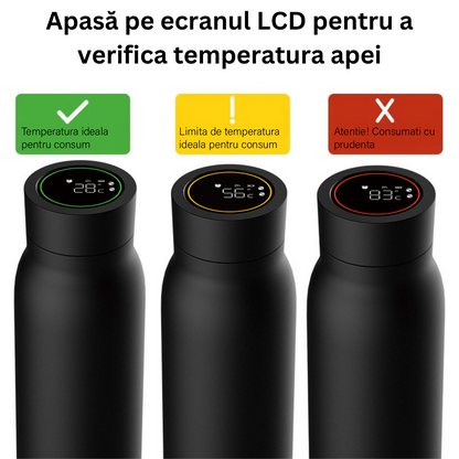 Termos Inteligent cu afisaj Led si Ecran Tactil VisionHub®, indicator temperatura, otel inoxidabil cu perete dublu, sticla inteligenta de apa cu aplicatie Tuya, urmareste consumul de apa, cu alarma, 600 ml