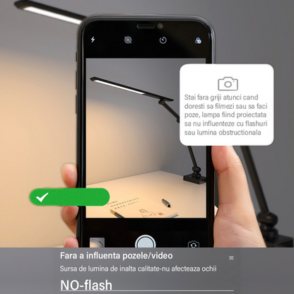 Lampa de birou LED, Brat Oscilant cu Clema, Inaltime Ajustabila, 3 Moduri de Iluminare, Temporizator, Slot USB - Baterie incorporata 2000MHA, Protectie Ochi, Reglare intensitate, pentru Arhitect, Banc de Lucru, Citire, Relaxare, Negru