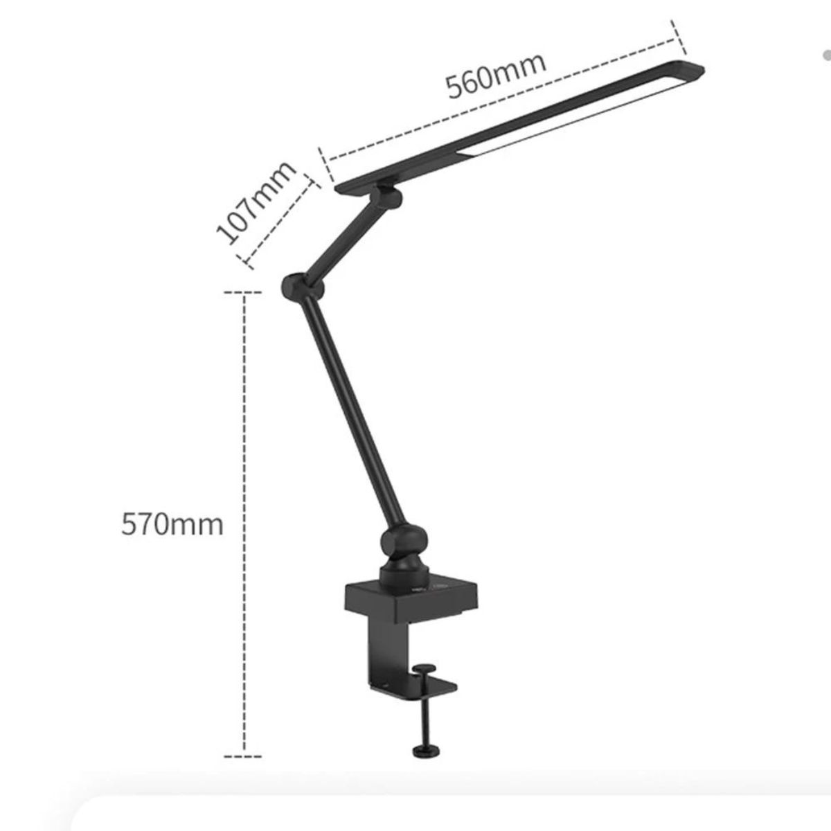 Lampa de birou LED, Brat Oscilant cu Clema, Inaltime Ajustabila, 3 Moduri de Iluminare, Temporizator, Slot USB - Baterie incorporata 2000MHA, Protectie Ochi, Reglare intensitate, pentru Arhitect, Banc de Lucru, Citire, Relaxare, Negru