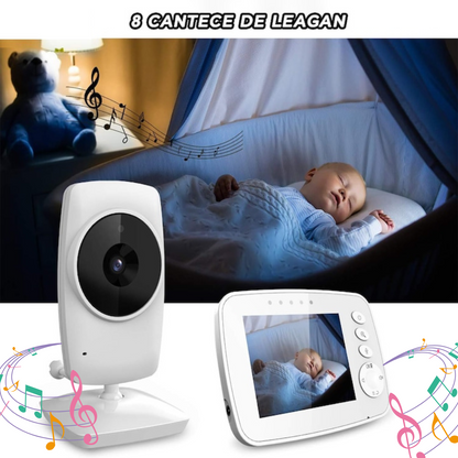 Baby Monitor pentru bebelusi, VisionHub®, Sistem Monitorizare Video si Audio Wireless, Raza 300 m, Ecran de 3,2 inch cu dublu microfon, monitorizare temperatura, Rotire, Cantece Leagan, Mod ECO si Vedere Nocturna, Alb