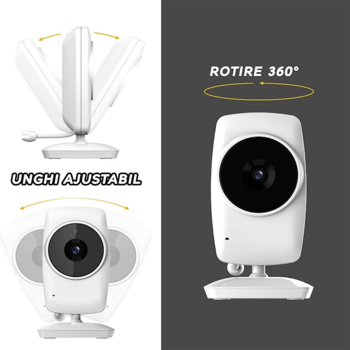 Baby Monitor pentru bebelusi, VisionHub®, Sistem Monitorizare Video si Audio Wireless, Raza 300 m, Ecran de 3,2 inch cu dublu microfon, monitorizare temperatura, Rotire, Cantece Leagan, Mod ECO si Vedere Nocturna, Alb