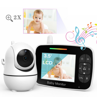 Sistem monitorizare cu Camera Video-Audio pentru supraveghere bebelusi, VisionHub®, Baby Monitor cu Ecran HD 3.5 inch, Monitorizare temperatura, Rotire, Wireless, Cantece Leagan, Interactiune cu Bebelusul, Vedere Nocturna