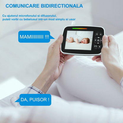 Sistem monitorizare cu Camera Video-Audio pentru supraveghere bebelusi, VisionHub®, Baby Monitor cu Ecran HD 3.5 inch, Monitorizare temperatura, Rotire, Wireless, Cantece Leagan, Interactiune cu Bebelusul, Vedere Nocturna
