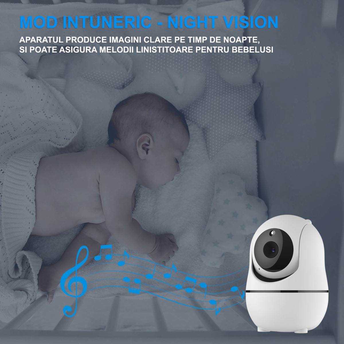 Sistem monitorizare cu Camera Video-Audio pentru supraveghere bebelusi, VisionHub®, Baby Monitor cu Ecran HD 3.5 inch, Monitorizare temperatura, Rotire, Wireless, Cantece Leagan, Interactiune cu Bebelusul, Vedere Nocturna