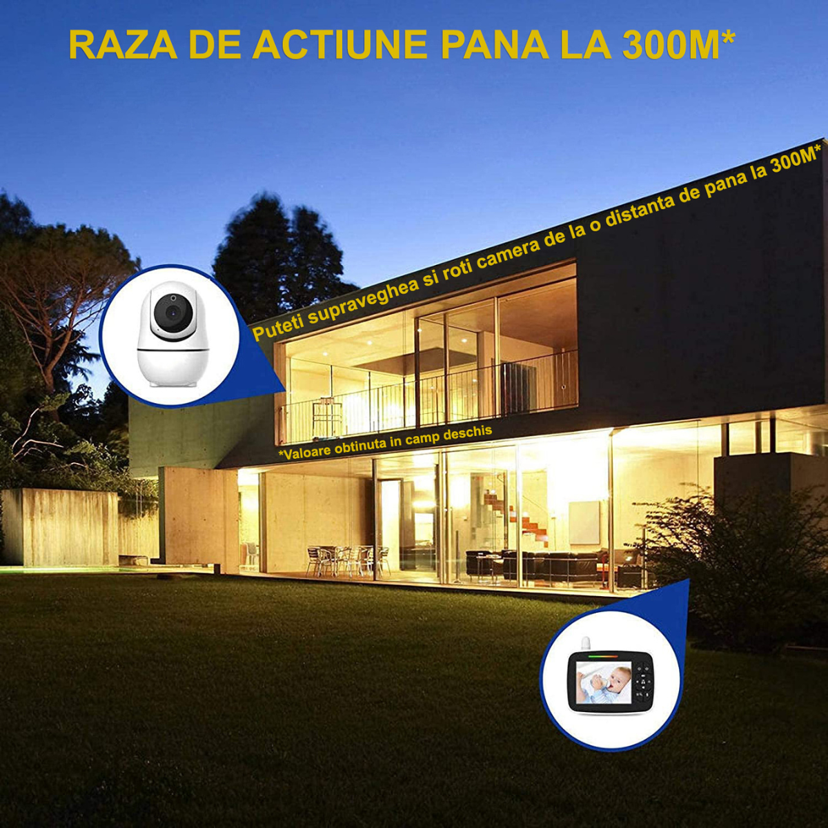 Sistem monitorizare cu Camera Video-Audio pentru supraveghere bebelusi, VisionHub®, Baby Monitor cu Ecran HD 3.5 inch, Monitorizare temperatura, Rotire, Wireless, Cantece Leagan, Interactiune cu Bebelusul, Vedere Nocturna