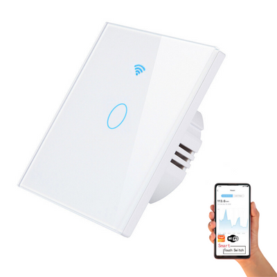 Intrerupator inteligent cu touch, Wireless, VisionHub®, Wi-fi, 1 Canal, din Sticla Securizata, Compatibil iOS/Android, Tuya, Amazon Alexa/Google Assistant, rezistent la zgarieturi, ideal pentru birou, camera de zi, dormitor, baie si bucatarie, Alb
