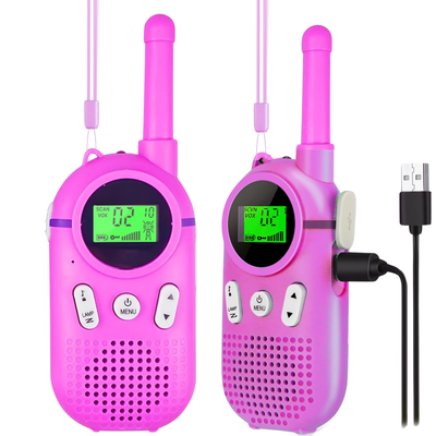 Set 2 statii Walkie Talkie pentru copii, cu Raza Lunga de Actiune, functia Vox, Varsta Recomandata +3 ani, Sunet clar, Statie radio VisionHub® pentru camping, drumetii, excursii, Roz