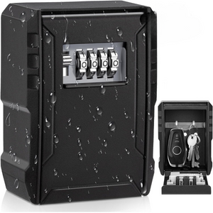 Cutie metalica cu cifru pentru depozitare chei, VisionHub®, waterproof, Caseta exterioara impermeabila, rezistenta, de capacitate foarte mare, aliaj de aluminiu, Montare pe perete, Regim Hotelier, Booking, AirBnb, Acasa, Neagra