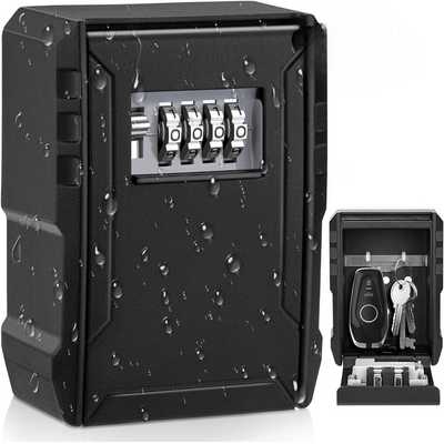 Cutie metalica cu cifru pentru depozitare chei, VisionHub®, waterproof, Caseta exterioara impermeabila, rezistenta, de capacitate foarte mare, aliaj de aluminiu, Montare pe perete, Regim Hotelier, Booking, AirBnb, Acasa, Neagra