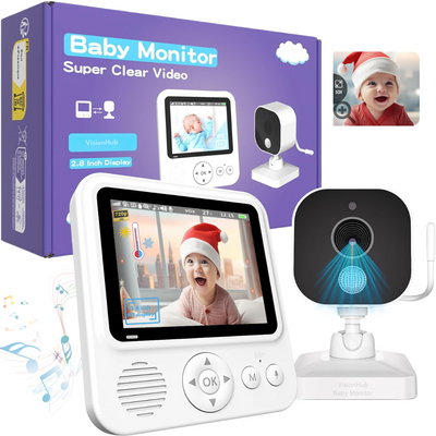 Baby Monitor Digital si Camera Audio-Video Wireless Pentru Supraveghere Bebe, baterie1500mAh, Ecran IPS 2.8” cu Night Vision, Notificari Sunete, Temperatura, Plans, Hranire, 8 Cantece, Unghi Camera 60°, Raza actiune 300m