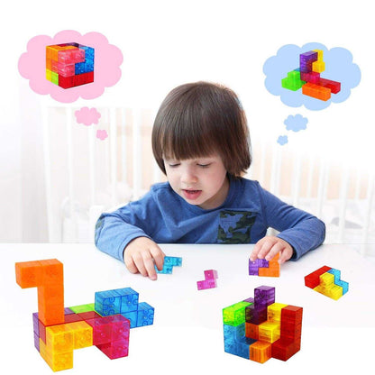 Cub magnetic Magic 3D, set Blocuri de constructie STEM, VisionHub®, cu 7 blocuri magnetice, forme multiple, 54 carti de ghidare, dezvoltarea inteligentei, Dezvoltarea Abilitatilor Motrice si a Imaginatiei