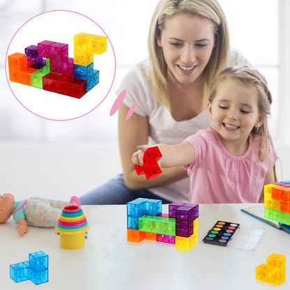 Cub magnetic Magic 3D, set Blocuri de constructie STEM, VisionHub®, cu 7 blocuri magnetice, forme multiple, 54 carti de ghidare, dezvoltarea inteligentei, Dezvoltarea Abilitatilor Motrice si a Imaginatiei