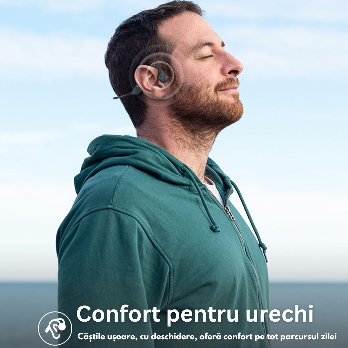 Casti wireless bluetooth Audio - Sport, VisionHub®, fara fir cu conductie osoasa, rezistente la apa, Lumina RGB, cu microfon, Ultra usoare 34g, acumulator 500mAh, 15 ore, potrivite pentru sport, alergare, fitness, ciclism, Bluetooth 5.3