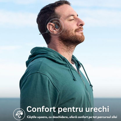 Casti wireless bluetooth Audio - Sport, VisionHub®, fara fir cu conductie osoasa, rezistente la apa, Lumina RGB, cu microfon, Ultra usoare 34g, acumulator 500mAh, 15 ore, potrivite pentru sport, alergare, fitness, ciclism, Bluetooth 5.3