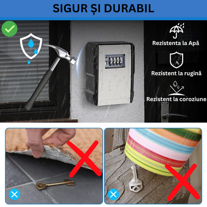 Cutie metalica cu cifru pentru depozitare chei, VisionHub®, waterproof, Caseta exterioara impermeabila, rezistenta, de capacitate foarte mare, aliaj de aluminiu, Montare pe perete, Regim Hotelier, Booking, AirBnb, Acasa, Bej
