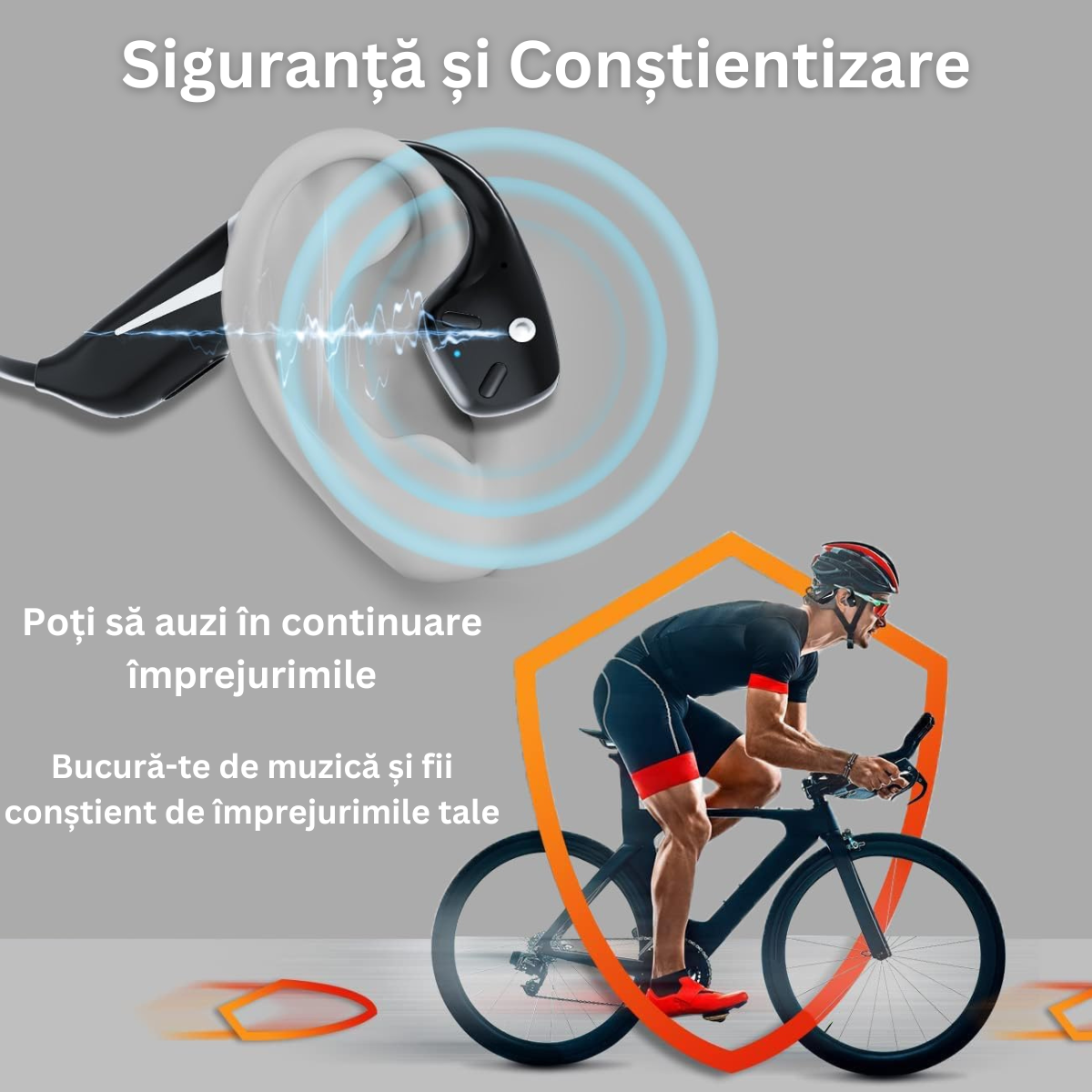 Casti wireless bluetooth Audio - Sport, VisionHub®, fara fir cu conductie osoasa, rezistente la apa, Lumina RGB, cu microfon, Ultra usoare 34g, acumulator 500mAh, 15 ore, potrivite pentru sport, alergare, fitness, ciclism, Bluetooth 5.3