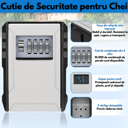 Cutie metalica cu cifru pentru depozitare chei, VisionHub®, waterproof, Caseta exterioara impermeabila, rezistenta, de capacitate foarte mare, aliaj de aluminiu, Montare pe perete, Regim Hotelier, Booking, AirBnb, Acasa, Bej